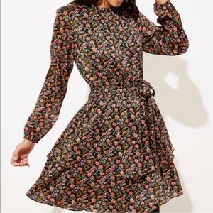 LOFT Floral Long Sleeve Dress M Black Pink M Boho Lightweight